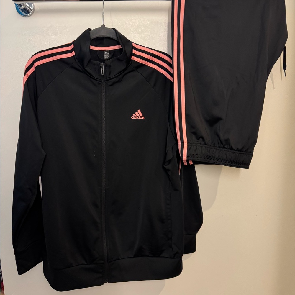 Adidas Black with Pink Trim Jacket and Pants Set